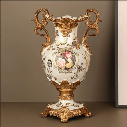 Jarrón antiguo europeo de 40 cm, decoración para la entrada de la sala de estar, mueble de TV, decoración para el comedor, modelo de decoración de resina para habitación