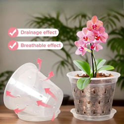Maceta transparente para orquídeas, macetas de plástico para Control de raíces con agujeros, contenedor transpirable para crecimiento de plantas, suministros de jardín, regalo, 5 uds.