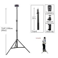 Trípodes para selfies con clip, controlador Bluetooth, soporte de aluminio para teléfono, trípode para cámara digital, 200/170/150/100cm