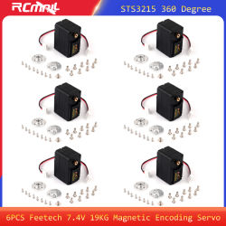 6 uds Feetech 7,4 V 19KG Servo de codificación magnética 360 grados STS3215 potencia de alta precisión Bus serie TTL Servo para Robot Arduino