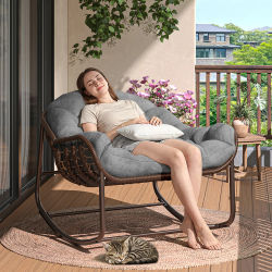 Sillón mecedora tipo huevo de mimbre extragrande para exteriores, Papasan Lounge con cojín resistente a los rayos UV - Ratán PE - Capacidad de 300 lb - Para porche/jardín/patio trasero/sala de estar