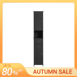 SoBuy FRG236 Armario alto para baño, estantería para baño, mueble de baño con 1 compartimento abierto, 1 cajón y puertas