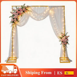 Arco de Metal Dorado para Bodas, Soporte Cuadrado para Arco de Globos para Fiestas, Soporte para Decoración de Fondo para Cumpleaños, Ceremonias, Baby Shower, 2x2m