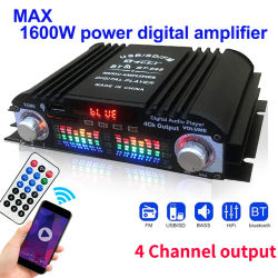 AMPLIFICADOR DE sonido HiFi de potencia máxima de 1600W, amplificador de Audio Digital de 4 canales, reproductor de Karaoke Bluetooth, Radio FM, compatible con Control remoto