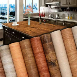Rollo de papel tapiz autoadhesivo impermeable de PVC, muebles, gabinetes, película decorativa de vinilo, pegatinas de grano de madera para decoración del hogar Diy