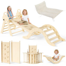 Estructura de escalada 7 en 1 para niños pequeños, parque infantil interior, gimnasio de juegos para niños, tobogán de madera para bebés