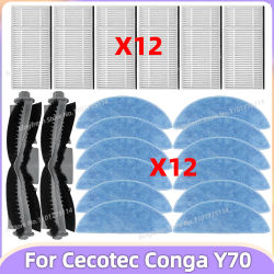 Compatible con ( Cecotec Conga Y70 / Conga Y70 Genesis ) Piezas de aspiradora Cepillo de rodillo principal Filtro HEPA Paño de mopa Accesorios