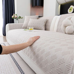 Funda de Sofá de Seda Fría para Verano, Cubre Sofá Antideslizante en Forma de L, Protector de Muebles para Aire Acondicionado y Colchoneta para Dormir