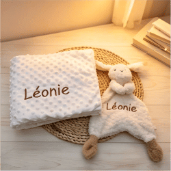 Regalo Baby Shower Original, Set de Manta y Peluche Conejito con Nombre Bordado, Ideal para Recién Nacido 0-3 Años