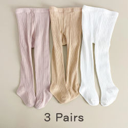3 pares de calcetines tipo leggings para bebés y niños pequeños, sencillos y versátiles, medias lisas de color sólido para niños de temporada de primavera y otoño para bebés G