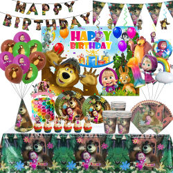 Masha y el Oso, Decoración para Fiesta de Cumpleaños, Globos, Platos, Vasos, Servilletas, Mantel, Artículos de Fiesta de Dibujos Animados para Niñas, Decoración para Baby Shower