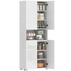 HOMCOM Mueble de cocina buffet blanco alto brillo 4 puertas con cierre suave y suelos ajustables 68x34x180cm
