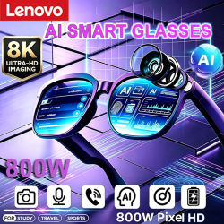 Gafas Inteligentes Lenovo Actualizadas con IA, Cámara HD 8K de 800W para Fotos y Videos, Llamadas de Voz, Traducción, Bluetooth, Gafas de Motocicleta con IA