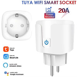 Enchufe Inteligente Tuya EU con WIFI 16/20A, Monitor de Energía, Temporizador, Control por Voz, Compatible con Alexa, Google Home y Alice