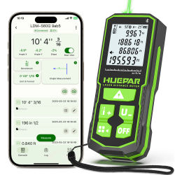 Medidor de Distancia Láser Verde Huepar S60G-BT con Bluetooth 60M/100M/120M, Telémetro Láser Digital con Sensor de Ángulo y Bolsa de Tela