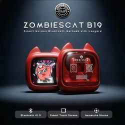 Zombies Cat B19 Auriculares Bluetooth TWS con Pantalla Táctil Inteligente, Sonido Estéreo HiFi, Bluetooth 6.0, Reducción de Ruido en Llamadas ENC, Incluye Correa de Silicona