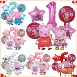 Set de 7 Globos de Peppa Pig, Decoración para Fiestas de Cumpleaños Infantiles, Regalo para Niños y Niñas, Globo de Aluminio, Accesorios para Baby Shower