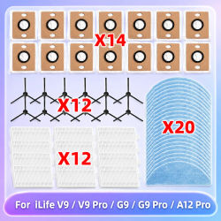 Compatible para ( iLife V9 / V9 Pro / G9 / G9 Pro / A12 Pro ) Piezas de aspiradora filtro cepillo lateral paño de fregona bolsa de polvo accesorios de repuesto