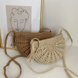 Nuevos bolsos de paja semicirculares para mujer, bolso de mimbre de playa de verano, bolsos cruzados de media luna tejidos hechos a mano, bolsos bohemios