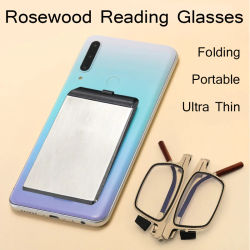 Gafas de lectura plegables de palisandro ultrafinas, gafas portátiles ultraligeras con acabado de luz azul, compactas con estuche para gafas