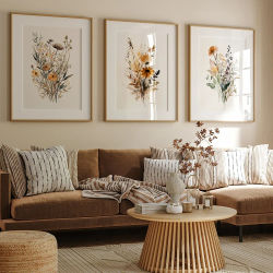 Arte de pared minimalista escandinavo, estética neutra, acuarela, flores silvestres, plantas, pósteres impresos en alta definición, decoración para el hogar, dormitorio, sala de estar