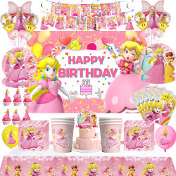 Juego de Vajilla de Fiesta de la Princesa Peach de Dibujos Animados, Decoración con Globos, Artículos para Fiestas de Cumpleaños Infantiles, Artículos para Baby Shower