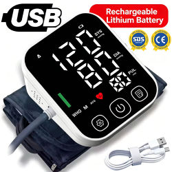 Tensiómetro de Brazo con Batería de Litio, Monitor de Presión Arterial Recargable, Monitor de Arritmias, Tonómetro Automático, Esfigmomanómetro
