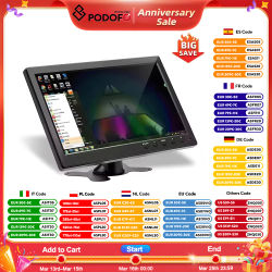 Podofo-Monitor de coche de 10,1 pulgadas, pantalla Digital TFT LCD HD, HDMI/VGA/AV/USB/SD, entrada de vídeo, PC/TV/reproductor de DVD, Monitor de seguridad