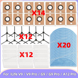 Compatible para ( iLife V9 / V9 Pro / G9 / G9 Pro / A12 Pro ) Piezas de aspiradora filtro cepillo lateral paño de fregona bolsa de polvo accesorios de repuesto