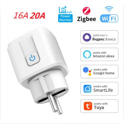 Tuya EU Plug Zigbee o WIFI 16/20A, enchufe inteligente con sincronización del Monitor de potencia, Control de voz funciona con Alexa Google Home Alice