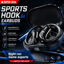 Auriculares Inalámbricos Bluetooth 5.3 con Gancho para la Oreja, Pantalla LED, Auriculares Deportivos con Gancho para la Oreja, Graves Profundos, HiFi Estéreo, Cancelación de Ruido