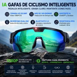Gafas Inteligentes 2026 Actualizadas con Cámara de Fotos y Video de 8MP, Asistente de IA, Reconocimiento, Traducción, EIS, Audio Bluetooth, Gafas de Sol para Hombre