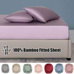 Juego de 3 Piezas de Sábanas Ajustables de Bambú 100% con Fundas de Almohada y Bandas Elásticas, Juego de Sábanas de Lujo