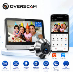Cámara de Mirilla Inteligente WiFi de 4.3 Pulgadas y 5MP con Monitor Interior, Visión Nocturna, Aplicación Tuya, Visualización Remota, Monitoreo de Visitantes para Puerta de Apartamento, Seguridad del