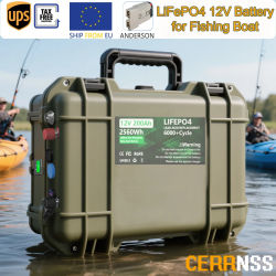 Batería LiFePO4 de 12V 50AH/100AH/140AH/200AH para Motor de Arrastre con Bluetooth, Más de 6000 Ciclos, para Sonda de Pesca y Flotador Fuera de Borda