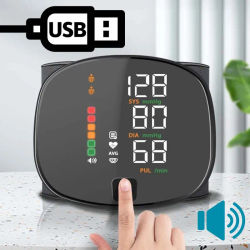Esfigmomanómetro de muñeca recargable, Monitor de presión arterial, Tensiometro Digital de voz en inglés médico, tonómetro de salud