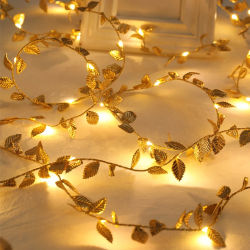 20/50/100LEDs hojas pequeñas doradas y plateadas luz de hadas batería en polvo planta Artificial guirnalda luces de vid para boda fiesta en casa