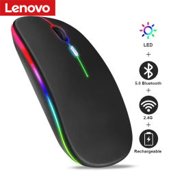 Ratón Inalámbrico Lenovo con Bluetooth y 2.4GHz, Modos Duales, Recargable, RGB, Ergonómico, Silencioso, para PC, iPad, Laptop, Teléfono Celular