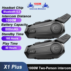 Intercomunicador para Casco de Motocicleta X1 Plus, Bluetooth 5.0, Auriculares Inalámbricos para Moto, Interfono de 1000m, Altavoz Manos Libres, Walkie Talkie para Casco