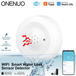 ONENUO WiFi Tuya Sensor de fugas de agua Detector de fugas de inundación con alarma de sonido 80dB y IP55 Sensor de agua impermeable Monitor remoto