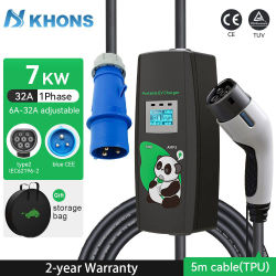 Khons 7kw Type2 cargador de vehículo eléctrico portátil 32A EV cargador EVSE Wallbox cargador de vehículo eléctrico Cable de 5m