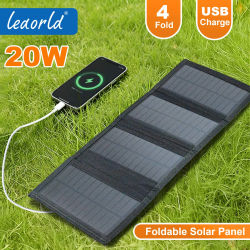 LEAORLD Cargador de Panel Solar de 20 W, Panel Solar Plegable de Carga Rápida, Cargador de Teléfono Solar USB, Monocristalino de Alta Eficiencia