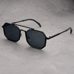 Nuevas Gafas de Sol de Metal con Doble Barra, Montura Grande, Estilo Poligonal, Gafas de Moda para Hombre y Mujer, Protección UV400