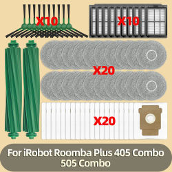 Piezas de vacío combinadas para iRobot Roomba Plus 405/505, paños de fregona, filtro de Cepillo Lateral principal, bolsas de polvo Hepa, accesorios de repuesto
