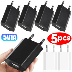 Mini cargador de viaje con enchufe europeo de 5V/1A, 1-5 unidades, cargador de pared USB universal para Xiaomi 15, Huawei, Samsung, adaptador de corriente USB