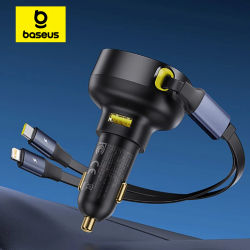 Baseus-cargador de teléfono para coche, dispositivo de carga rápida con Cable retráctil Dual tipo C, USB, QC, PD, PPS, para iPhone, Samsung y Xiaomi, 60W
