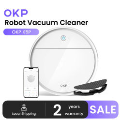 Robot aspirador OKP K5P, 5000Pa, 180 minutos, WiFi/aplicación, diseño delgado, autorrecarga, perfecto para suelos duros, pelo de mascotas, alfombras