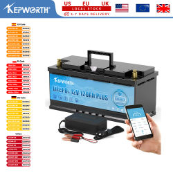Stock de la UE KEPWORTH Batería LiFePO4 de 12 V 120 Ah con BMS Bluetooth de 120 A, perfecta para el sistema solar de caravana RV