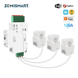 Zemismart 120A Zigbee WiFi medidor de energía de carril Din Monitor de potencia trifásico funciona con Tuya CTs de núcleo dividido dibujables 120V 240V