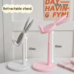 Soporte retráctil para teléfono móvil con forma de conejo, color rosa, ajustable, para iPhone, Samsung, soporte para tabletas